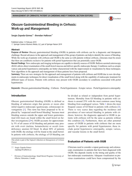 Obscure Gastrointestinal Bleeding in Cirrhosis: Work-Up and Management