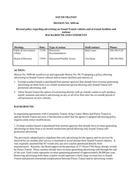 SOUND TRANSIT MOTION NO. M99-46 Revised Policy Regarding