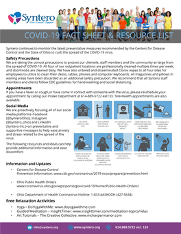 Covid-19 Fact Sheet & Resource List