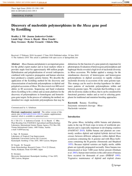 Discovery of Nucleotide Polymorphisms in the Musa Gene Pool by Ecotilling