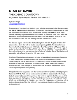 STAR of DAVID the COSMIC COUNTDOWN Alignments, Symmetry and Patterns from 1990-2013