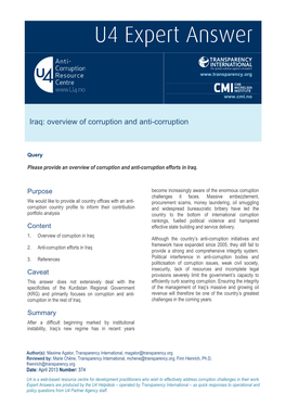 Iraq: Overview of Corruption and Anti-Corruption