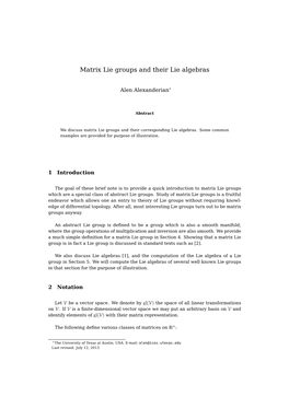 Matrix Lie Groups and Their Lie Algebras