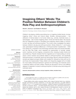 Imagining Others' Minds: the Positive Relation Between Children's Role Play and Anthropomorphism