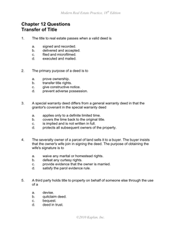 Chapter 12 Questions Transfer of Title