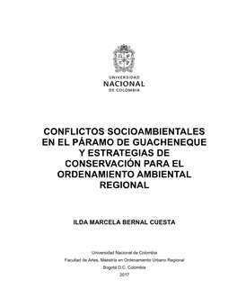 Conflictos Socioambientales En El Páramo De Guacheneque Y Estrategias De Conservación Para El Ordenamiento Ambiental Regional