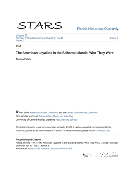 The American Loyalists in the Bahama Islands: Who They Were