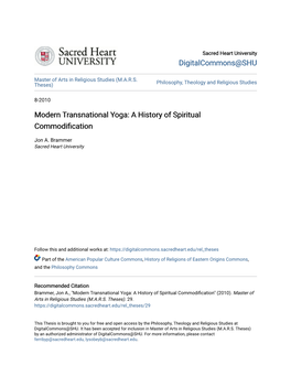 Modern Transnational Yoga: a History of Spiritual Commodification