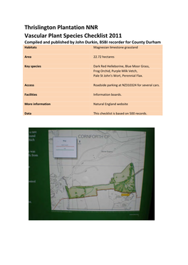 Thrislington Plantation NNR Vascular Plant Species Checklist