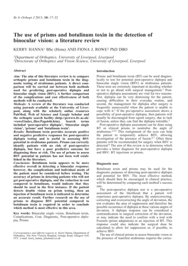 The Use of Prisms and Botulinum Toxin in the Detection of Binocular Vision: a Literature Review