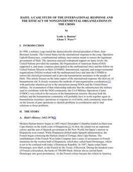 Haiti: a Case Study of the International Response and the Efficacy of Nongovernmental Organizations in the Crisis