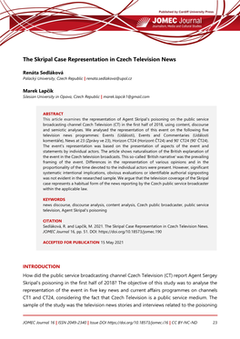 The Skripal Case Representation in Czech Television News