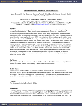 Virtual Reality Tremor Reduction in Parkinson's Disease