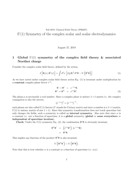 U(1) Symmetry of the Complex Scalar and Scalar Electrodynamics