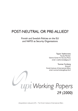 Finnish and Swedish Policies on the EU and NATO As Security Organisations