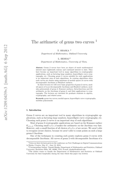 The Arithmetic of Genus Two Curves Arxiv:1209.0439V3 [Math.AG] 6 Sep