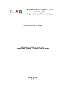 LETRAMENTO LITERÁRIO NA ESCOLA: a Adaptação Dos Clássicos Na Formação Do Leitor Literário