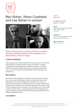 Ben Sidran, Alexis Cuadrado and Leo Sidran in Concert