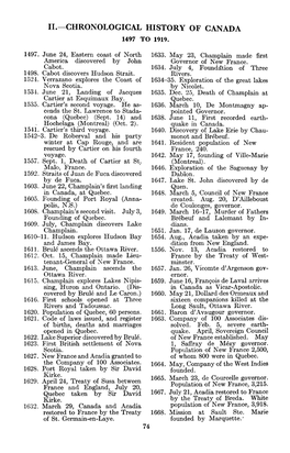 Chronological History of Canada 1497-1919