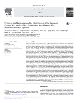 Petrogenesis of Cretaceous Adakite-Like Intrusions of the Gangdese Plutonic Belt, Southern Tibet: Implications for Mid-Ocean Ridge Subduction and Crustal Growth