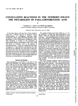 Conjugation Reactions in the Newborn Infant: the Metabolism of Para-Aminobenzoic Acid