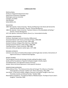 Matthew Bailey Professor of Spanish & Department Chair Department of Romance Languages Washington and Lee University Lexington, VA 24450 540-458-8160 Baileym@Wlu.Edu