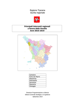 Principali Interventi Regionali a Favore Della Versilia Anni 2015-2019