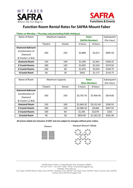 Function Room Rental Rates for SAFRA Mount Faber