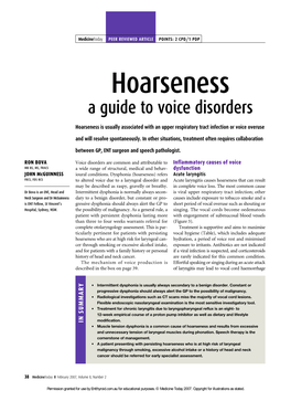 Hoarseness a Guide to Voice Disorders