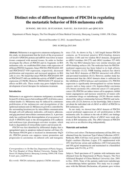 Distinct Roles of Different Fragments of PDCD4 in Regulating the Metastatic Behavior of B16 Melanoma Cells