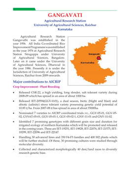 GANGAVATI Agricultural Research Station University of Agricultural Sciences, Raichur Karnataka