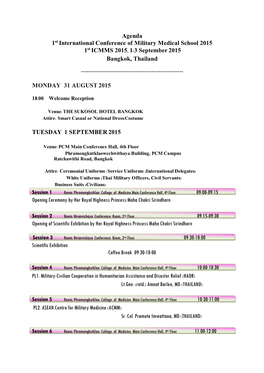 Agenda 1St International Conference of Military Medical School 2015 1St ICMMS 2015, 1-3 September 2015 Bangkok, Thailand