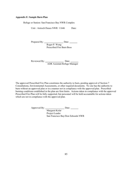 Appendix E: Sample Burn Plan Refuge Or Station: San Francisco Bay NWR Complex Unit