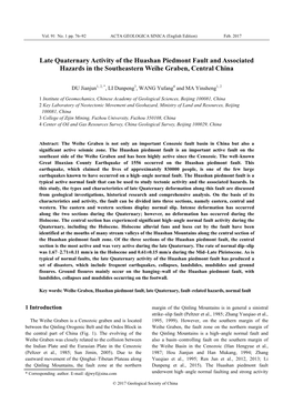 Late Quaternary Activity of the Huashan Piedmont Fault and Associated Hazards in the Southeastern Weihe Graben, Central China