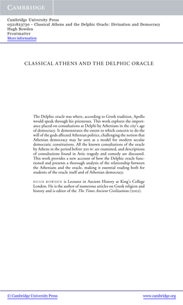 Classical Athens and the Delphic Oracle: Divination and Democracy Hugh Bowden Frontmatter More Information