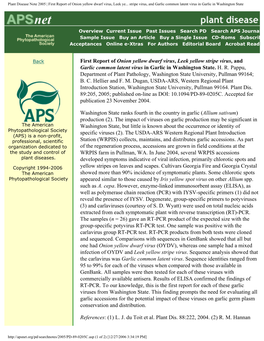 First Report of Onion Yellow Dwarf Virus, Leek Yellow Stripe Virus, and Garlic Common Latent Virus in Garlic in Washington State