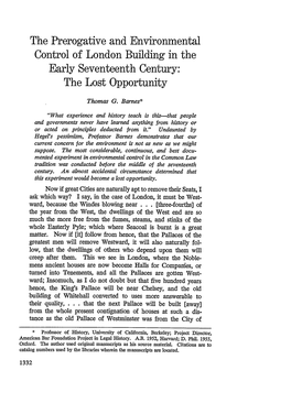 The Prerogative and Environmental Control of London Building in the Early Seventeenth Century: the Lost Opportunity