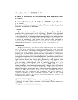 Culture of Brachionus Plicatilis Feeding with Powdered Dried Chlorella