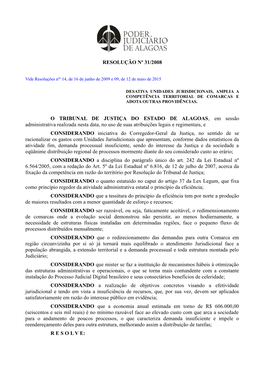 Resolução Nº 31/2008 O Tribunal De Justiça Do