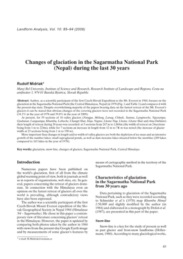 Changes of Glaciation in the Sagarmatha National Park (Nepal) During the Last 30 Years