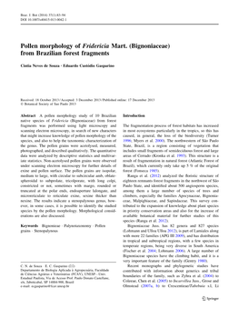 Pollen Morphology of Fridericia Mart. (Bignoniaceae) from Brazilian Forest Fragments