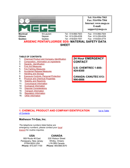 Arsenic Pentafluoride Sds- Material Safety Data Sheet