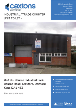 Unit 30, Bourne Industrial Park, Bourne Road, Crayford, Dartford, Kent, DA1