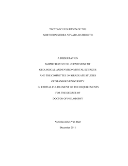 Tectonic Evolution of the Northern Sierra Nevada