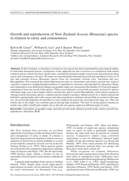 Growth and Reproduction of New Zealand Acaena (Rosaceae) Species in Relation to Rarity and Commonness