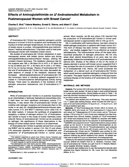 Effects of Aminoglutethimide on A5-Androstenediol Metabolism in Postmenopausal Women with Breast Cancer1