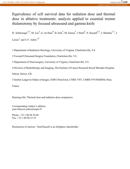 Equivalence of Cell Survival Data for Radiation Dose and Thermal