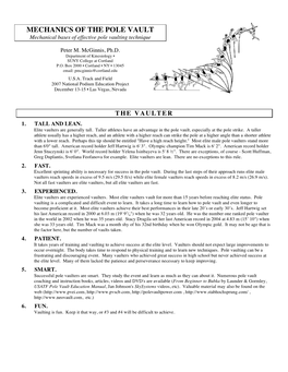 MECHANICS of the POLE VAULT Mechanical Bases of Effective Pole Vaulting Technique