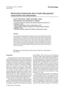 Biodiversity of Plasmodial Slime Moulds (Myxogastria): Measurement and Interpretation