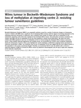 Wilms Tumour in Beckwith–Wiedemann Syndrome and Loss of Methylation at Imprinting Centre 2: Revisiting Tumour Surveillance Guidelines